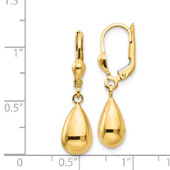 14K Gold Polished Dangle Earrings with Leverback Closure for Women