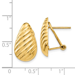 14K Gold Polished Teardrop Omega Back Earrings for Women 20mm Elegant Design