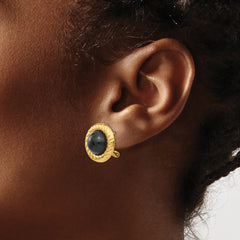14K Gold Onyx Button Earrings with Polished Finish and Omega Clip