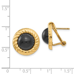 14K Gold Onyx Button Earrings with Polished Finish and Omega Clip