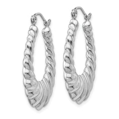 14K White Gold Polished Scalloped Hoop Earrings with Rhodium Finish