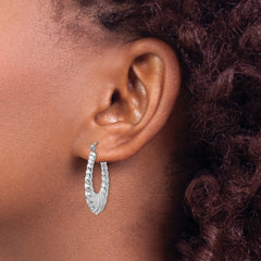 14K White Gold Polished Scalloped Hoop Earrings with Rhodium Finish