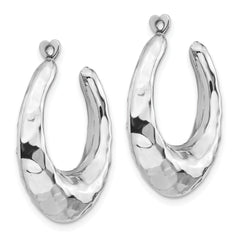 14K White Gold Hammered Hoop Earring Jackets with Rhodium Finish