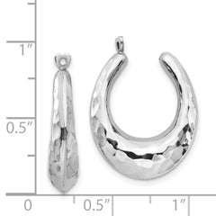 14K White Gold Hammered Hoop Earring Jackets with Rhodium Finish