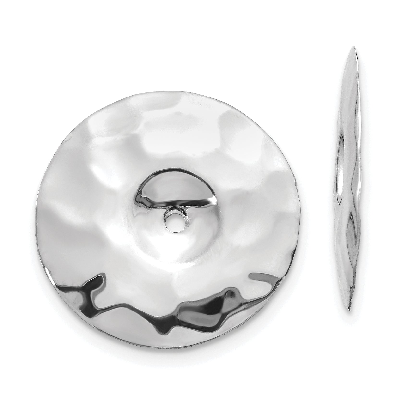 14k White Gold Polished Hammered Disc Earring Jackets