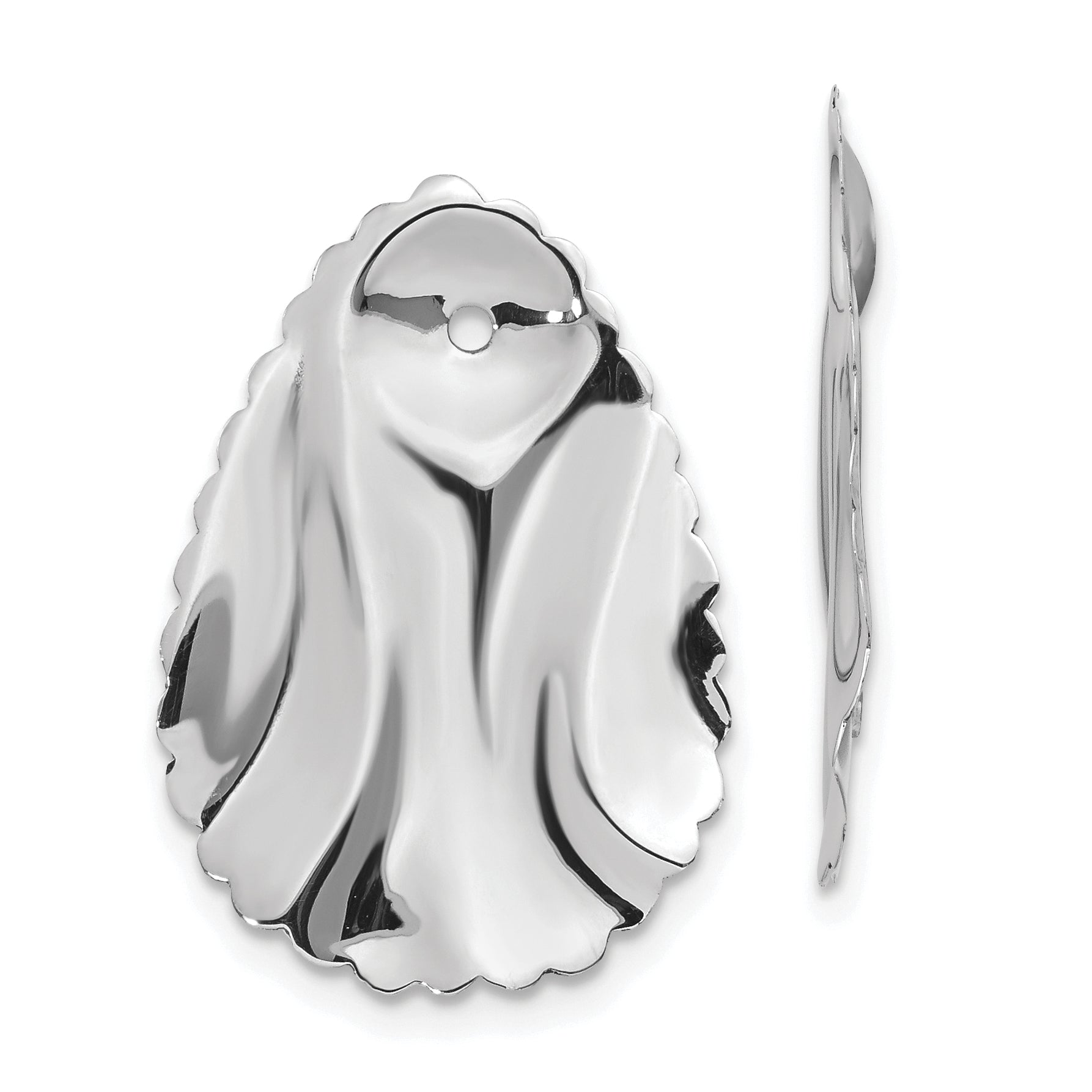 14k White Gold Polished Hammered Oval Earring Jackets