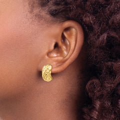 14K Gold Quilted Omega Back Non-Pierced Button Earrings Polished Durable Design