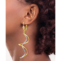 14K Two-Tone Gold Spiral Dangle Earrings with Polished Finish for Women