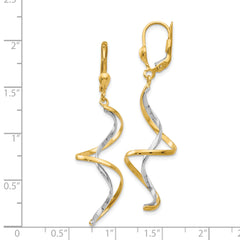 14K Two-Tone Gold Spiral Dangle Earrings with Polished Finish for Women