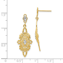 14K Gold Rhodium Diamond-Cut Filigree Drop Earrings for Women