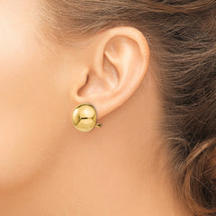 14K Gold Half Ball Non-Pierced Button Earrings, Polished 16mm