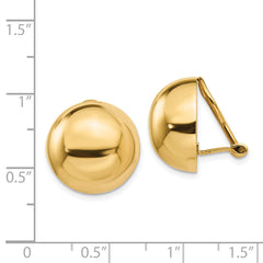 14K Gold Half Ball Non-Pierced Button Earrings, Polished 16mm