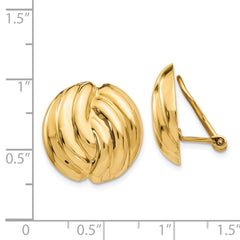 14K Gold Omega Clip Button Earrings for Non-Pierced Ears, Polished Finish