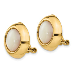 14K Gold Mother of Pearl Clip-On Button Earrings for Women Polished Finish