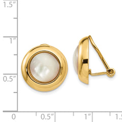 14K Gold Mother of Pearl Clip-On Button Earrings for Women Polished Finish
