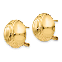 14K Gold Polished Hollow Button Earrings with Omega Clip Back