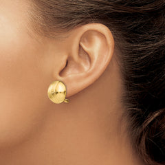 14K Gold Polished Hollow Button Earrings with Omega Clip Back