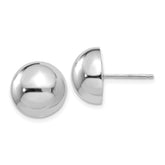 14k White Gold 12mm Half Ball Post Earrings