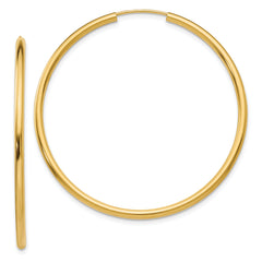 14k Polished Round Endless 2mm Hoop Earrings