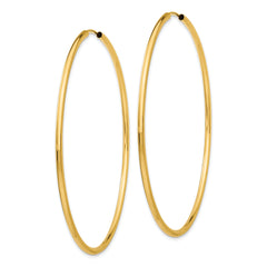14K Gold Polished Endless 2mm Hoop Earrings for Women 65mm