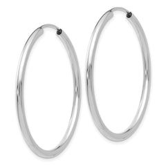14K White Gold Polished Endless Hoop Earrings 2mm Rhodium Plated 35mm