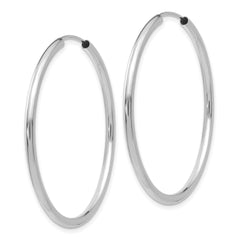 14K White Gold Polished Endless Hoop Earrings 2mm Elegant 40mm Design Women's