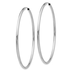 14K White Gold Polished Endless Hoop Earrings 2mm Elegant Rhodium Finish