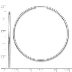 14K White Gold Polished Endless Hoop Earrings 2mm Elegant Rhodium Finish