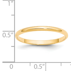 14k Yellow Gold 2mm Lightweight Half Round Wedding Band Size 4
