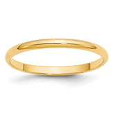 14k Yellow Gold 2mm Lightweight Half Round Wedding Band Size 14