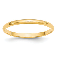 14k Yellow Gold 2mm Lightweight Half Round Wedding Band Size 14