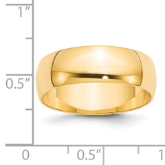 14k Yellow Gold 7mm Lightweight Half Round Wedding Band Size 4