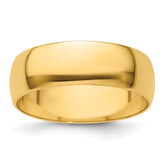 14k Yellow Gold 7mm Lightweight Half Round Wedding Band Size 14