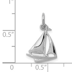 14K White Gold 3D Sailboat Charm with Polished Finish Nautical Elegance