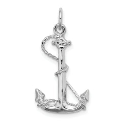 14K White Gold 3D Anchor Charm with Polished Rhodium Finish for Men