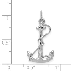 14K White Gold 3D Anchor Charm with Polished Rhodium Finish for Men