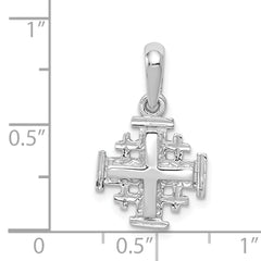 14K White Gold Jerusalem Cross Charm with Polished Reversible Design