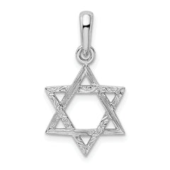 14K White Gold Star of David Pendant with Rhodium Plating Elegant & Solid Design