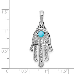 14K White Gold Turquoise Filigree Chamseh Pendant with Rhodium Finish