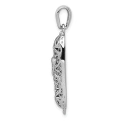 14K White Gold 3D Mezuzah Pendant with Polished Rhodium Finish