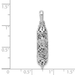 14K White Gold 3D Mezuzah Pendant with Polished Rhodium Finish