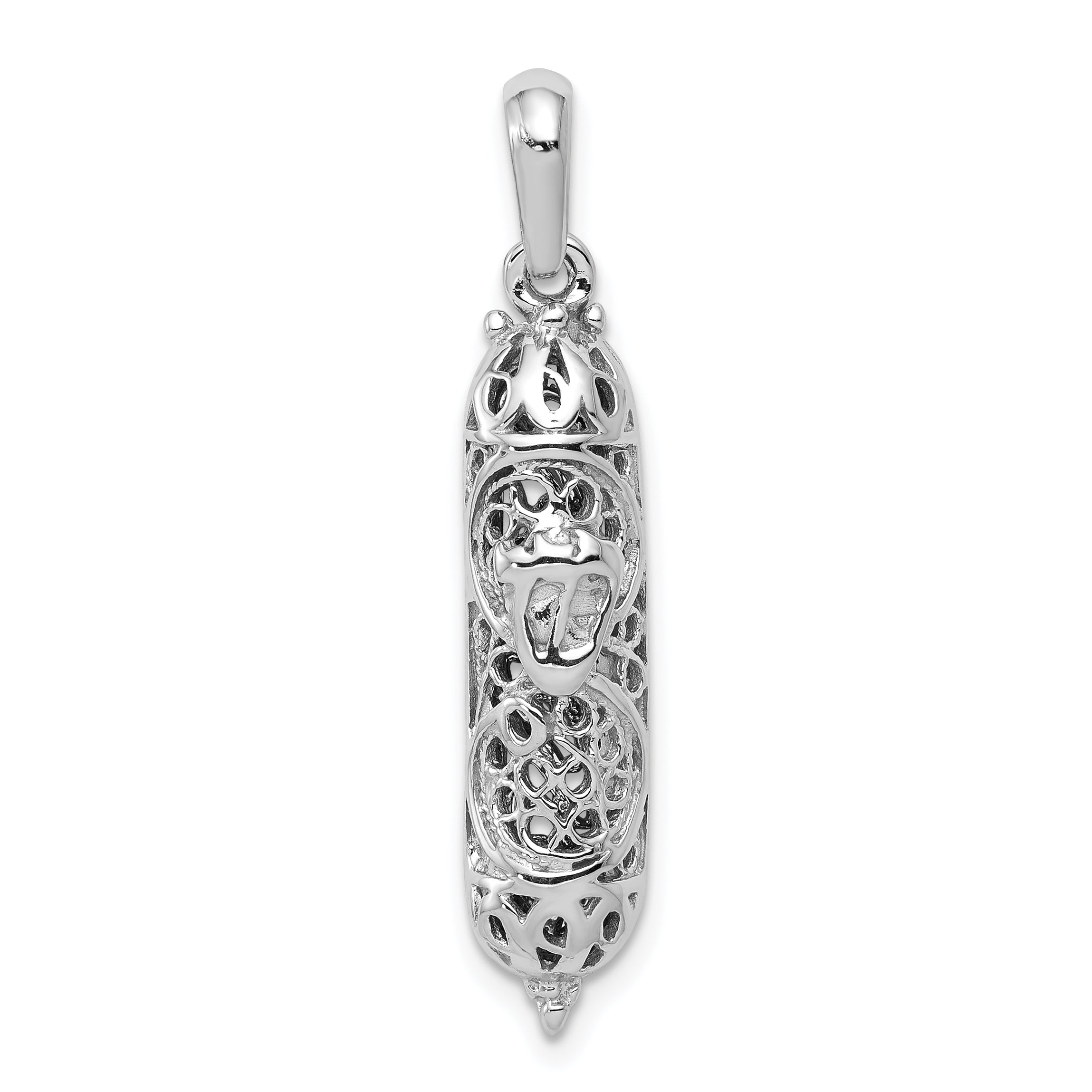 14K White Gold 3D Mezuzah Pendant