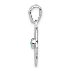 14K White Gold Turquoise Chamseh Pendant with Polished Rhodium Finish