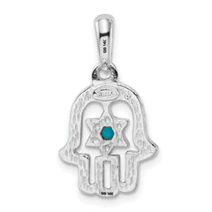 14K White Gold Turquoise Chamseh Pendant with Polished Rhodium Finish