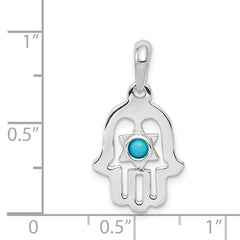 14K White Gold Turquoise Chamseh Pendant with Polished Rhodium Finish