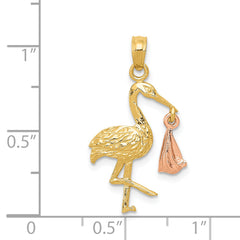 14K Two-Tone Gold Stork Pendant with Solid Cast Design Sophia Jewelers