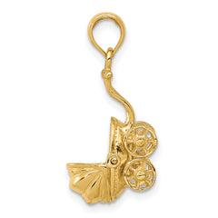 14K Gold 3D Baby Carriage Charm Solid Casted Pendant