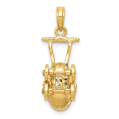 14K Gold 3D Baby Carriage Charm Solid Casted Pendant