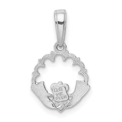 14K Gold Polished Claddagh Pendant with Textured Back Solid Design