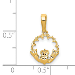 14K Gold Polished Claddagh Pendant with Textured Back Solid Design